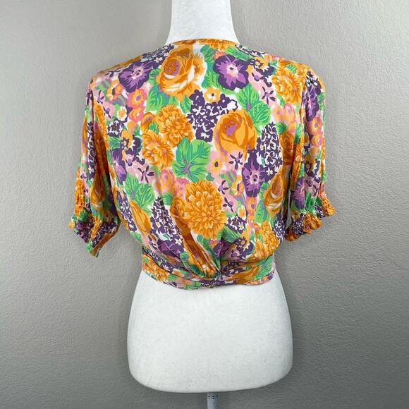 Faithfull the Brand Revolve La Colle Multi Purple Floral Wrap Crop Top 8 - Picture 11 of 11